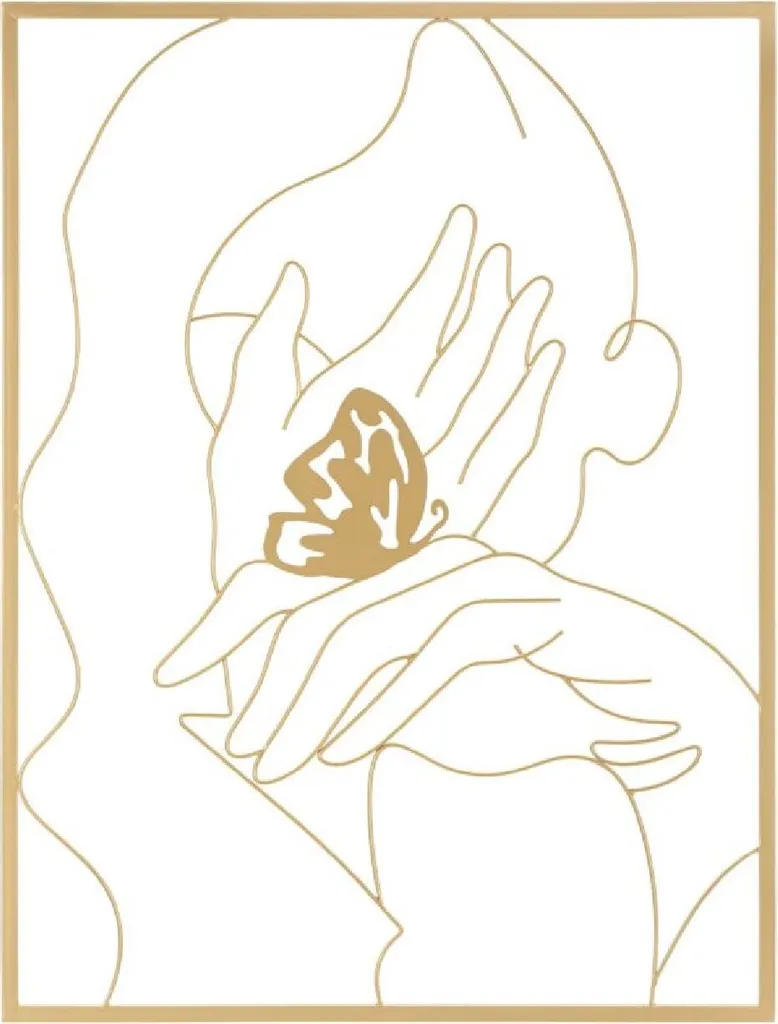 Panneau Mural Design Doré Visage et Mains 60x80 cm en Métal Sculpté