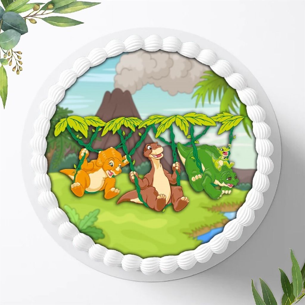 Für die Geburtstags Torte ein Tortenaufleger, Zuckerbild mit dem Motiv: Dinosaurier , Dino, Essbares Foto für Torten, Fondant, Ø 20cm, 0275c
