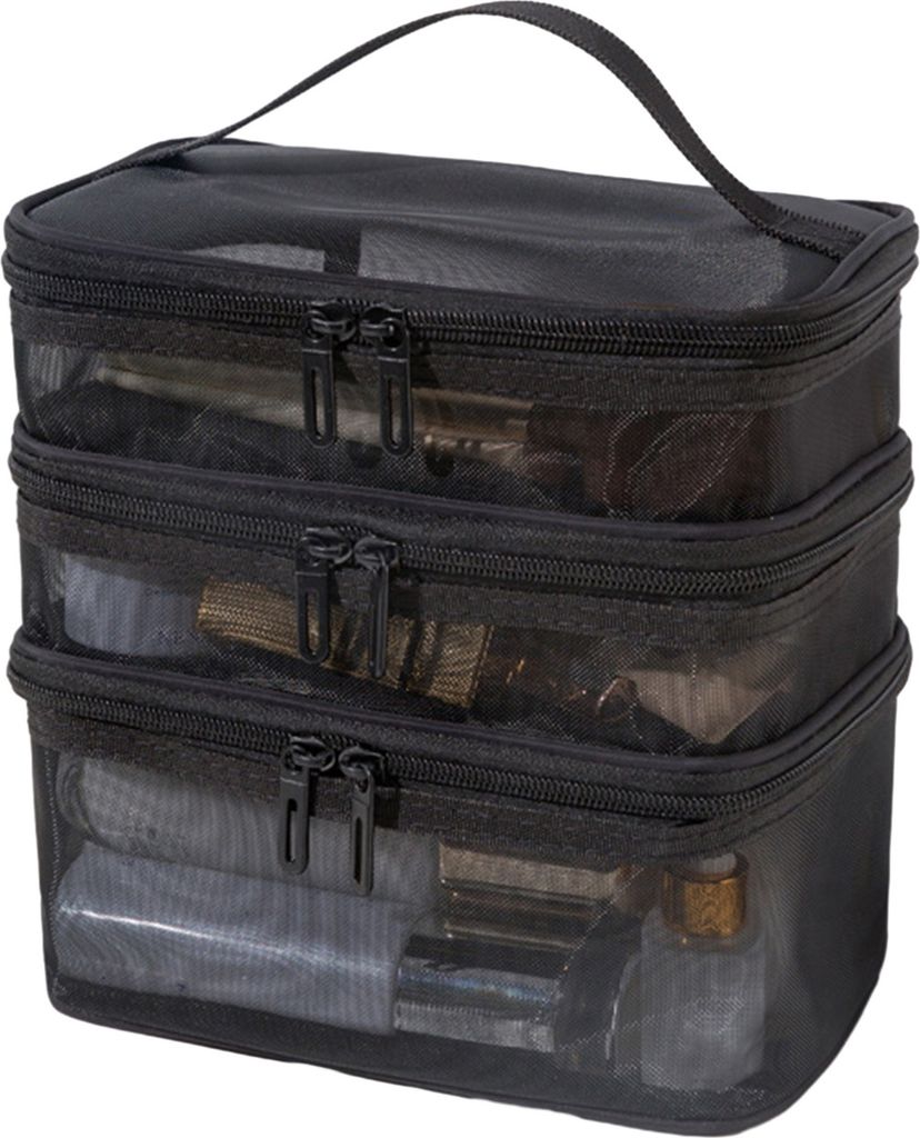 Kosmetiktasche aus Netzstoff, mehrlagig, großes Fassungsvermögen, sichtbarer Reißverschluss mit Griff, tragbar, klassifizierte Organisation, Rei...