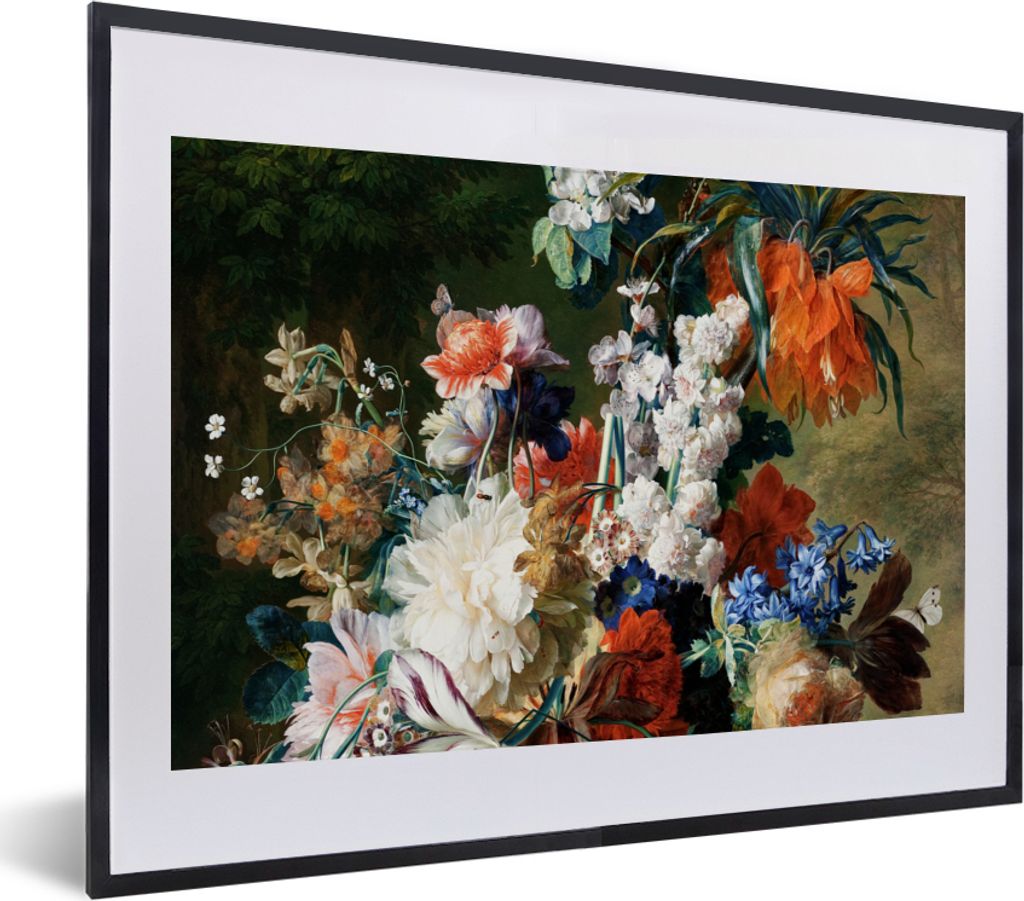 MuchoWow Gerahmtes Poster Kunst - Alte Meister - Blumenstrauß in einer Urne 40x30 cm - Poster mit Schwarzem Bilderrahmen Wandposter Rahmen Foto ...