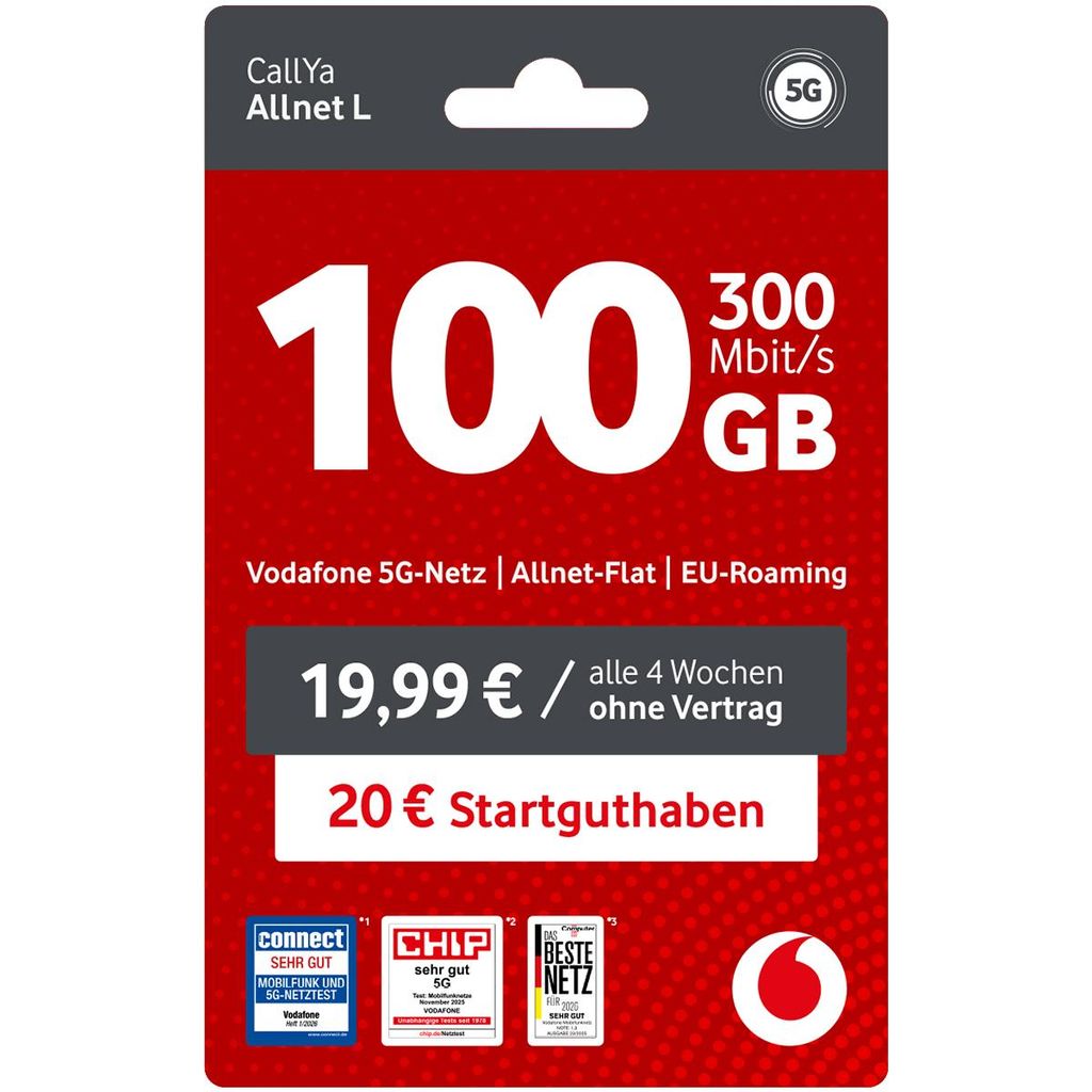Vodafone Prepaid CallYa L|100 GB|20 EUR Startguthaben|ohne Produktbild 