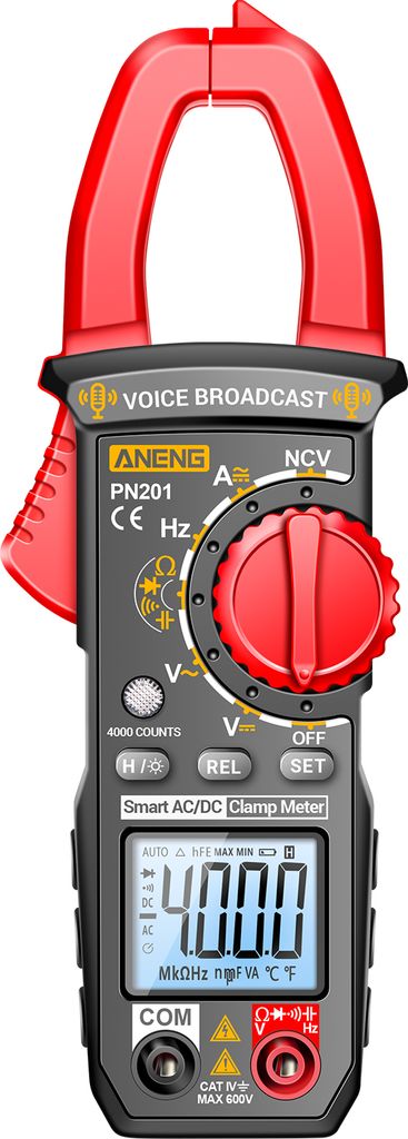 ANENG PN201 Sprachmessgeraete, digitales Zangenmessgeraet, Multimeter-Tester, 4000 Zaehlungen mit NCV, Ampere, Ohm, Voltmeter, misst AC/DC-Strom, A...