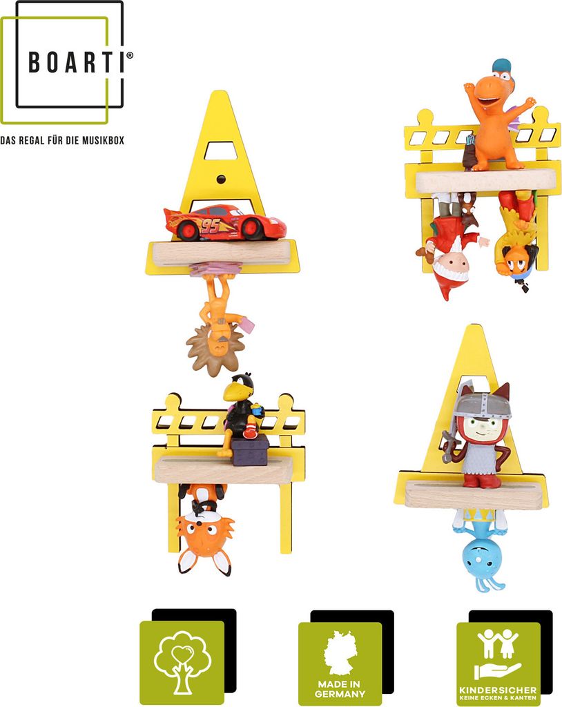 BOARTI Kinderregal Baustelle | hängend für Toniebox und Tonie Figuren | platzsparendes Regal | H. 22 x B. 25 x T. 19 cm | Wandregal Musikbox und ...