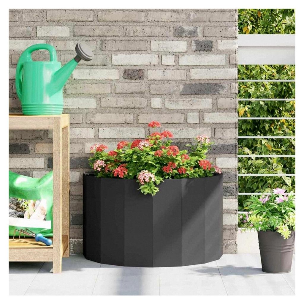 Blumenkästen, Schwarz, 60 x 30 x 35 cm, Stahl, Hochbeet, für Garten, Pflanzgefäß, für Blumen, Sukkulenten, Terrasse, Patio, Balkon