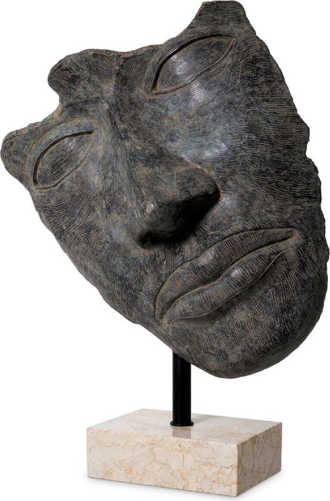 Casa Padrino Luxus Deko Skulptur Gesicht Antik Bronze / Schwarz / Beige 69 x 30,5 x H. 95 cm - Deko Figur mit Marmorsockel - Deko Accessoires - Lux...