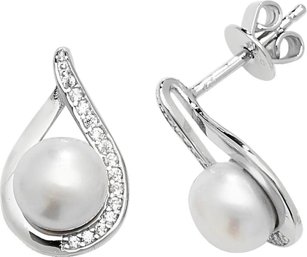 Boucles d'Oreilles Mariage Argent et Perles, Bijou Femme Soirée 16mm