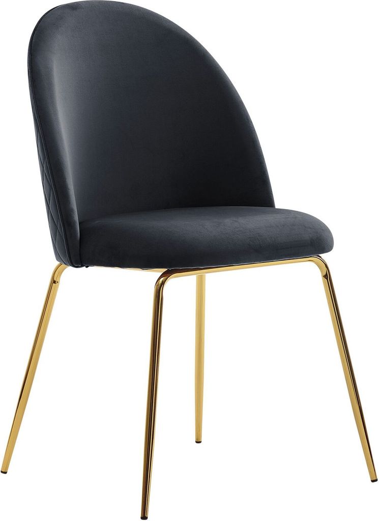 FineBuy Design Esszimmerstühle Schwarz Samt 2er Set mit Steppung, Moderner Küchenstuhl, Essstuhl goldene Beine, Bequeme Küchenstühle gepolstert