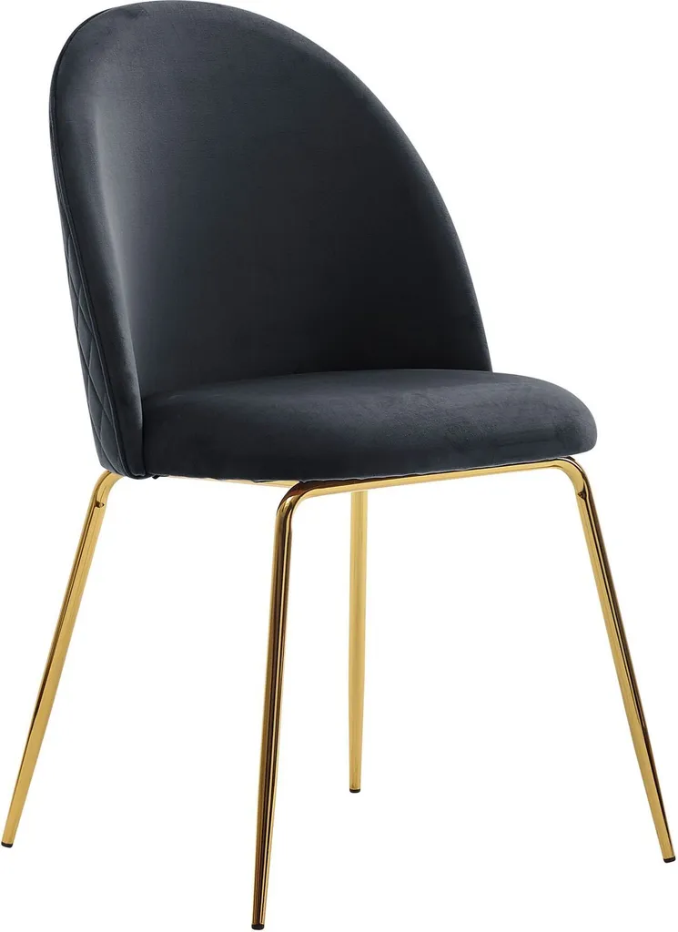 Chaise velours noir lot de 2 stable avec pieds dorés pour sol fragile