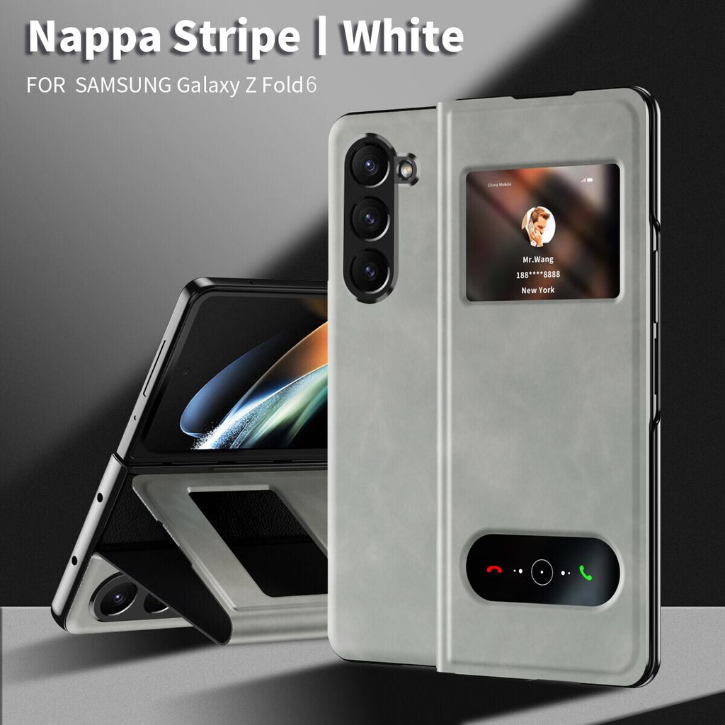 Hülle für Samsung Galaxy Z Fold 6 Schlank Flip Leder View-Fenster Schutzhülle mit Standfunktion Grau