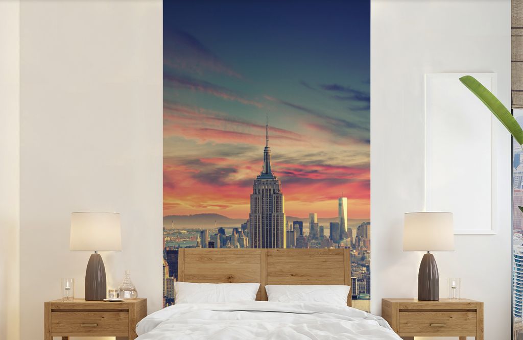 MuchoWow Fototapete für Wohnzimmer oder Schlafzimmer Wandtapete Vinyl Motivtapete Bunter Himmel über dem Empire State Building in New York - 12...