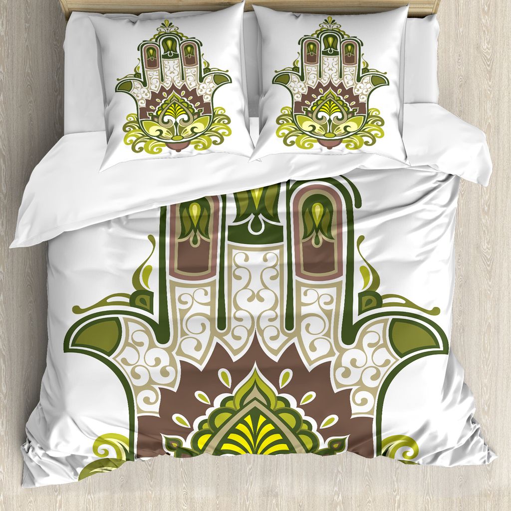 ABAKUHAUS Hamsa Bettbezug, Natürliche Harmonie Theme, Milbensicher Allergiker geeignet mit Kissenbezügen, 200 cm x 200 cm - 80 x 80 cm, Grün, We...