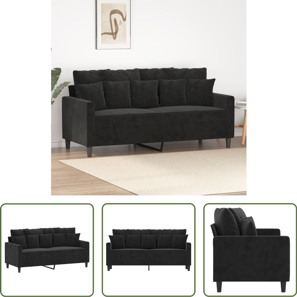 The Living Store 2-Sitzer-Sofa Schwarz 140 cm Samt