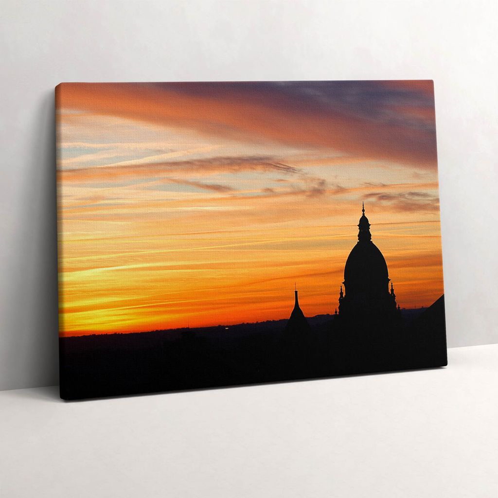 Gebäude bei Sonnenuntergang – Leinwandbild Wandbild – 80x60 cm – Leinwandbilder – Wandbilder – Schlafzimmer – Flur