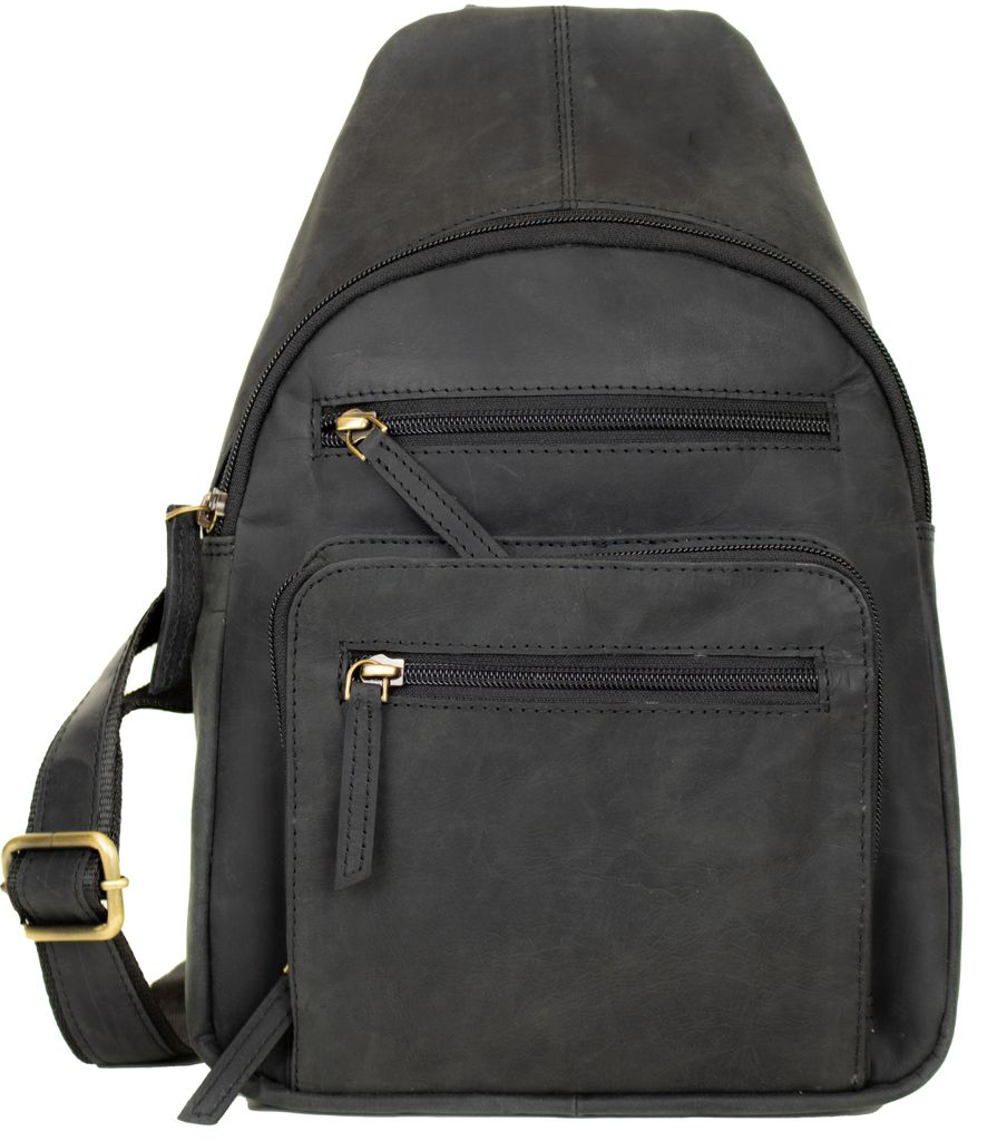 Vintage Leder Schultertasche Umhängetasche Brusttasche Crossbody Bag (Rindsleder, Schwarz)