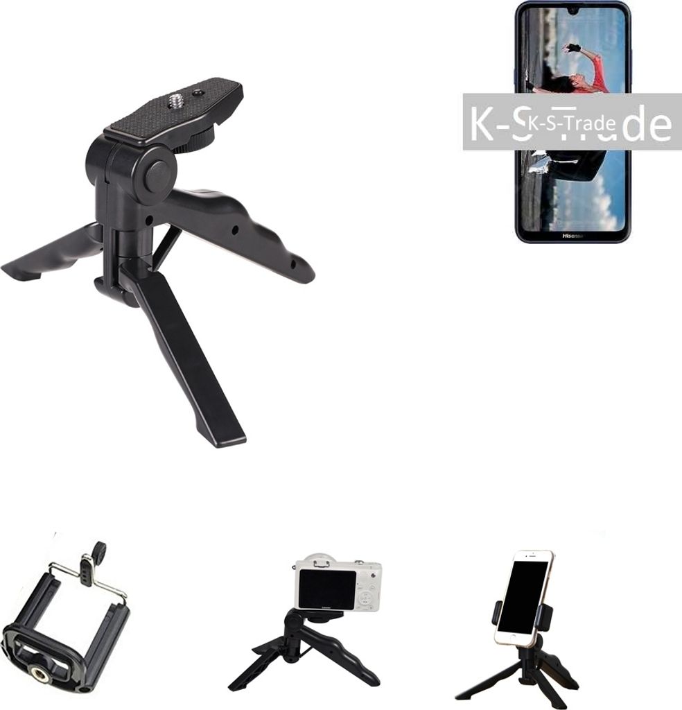 K-S-Trade Stativ Tisch-Ständer Dreibein Handy-Stativ Ständer kompatibel mit Sony Xperia L3 Mini-Stativ Smartphone Tripod Handy-Stativ aus Plastik