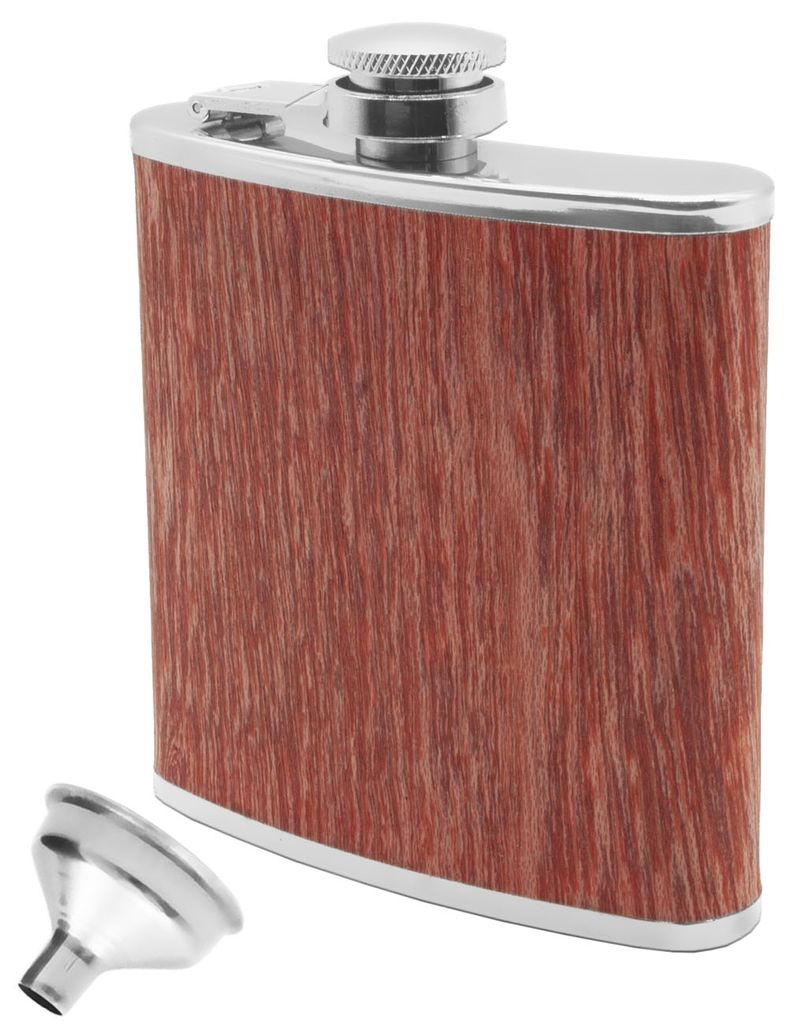 Outdoor Saxx - Edelstahl Flachmann Wood, hochwertige Taschen-Flasche, Flagon, Schnaps-Flasche im Holz-Design, Schraub-Verschluss, Tolle Geschenk-...