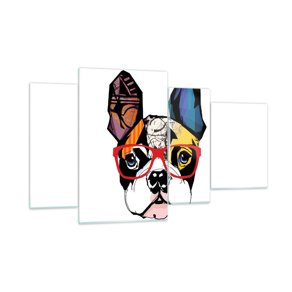 Bilder auf glas - Hund Brille Bunt Bulldogge - 120x70cm - Glasbilder - Wandbilder - Kunstdruck - zum Aufhängen bereit - Wanddekoration aus Glas - ...