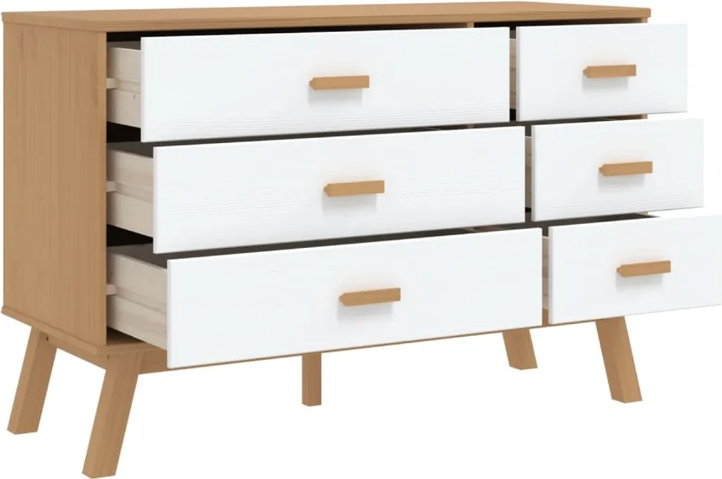 Commode de rangement blanche OLDEN avec tiroirs en bois de pin massif - 6