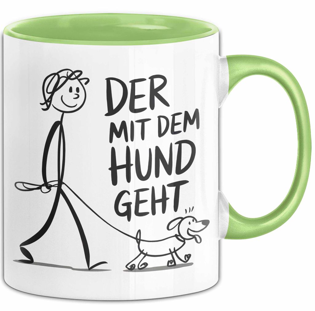Hundebesitzer Hundegassi Tasse Geschenk Lustige Geschenkidee Spruch Der Mit Dem Hund Geht (Grün)