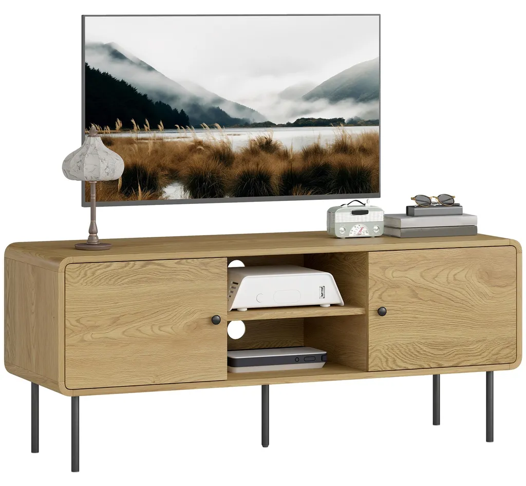 Meuble TV Industriel en Chêne et Acier, Rangement Ouvert et Fermé 120 cm