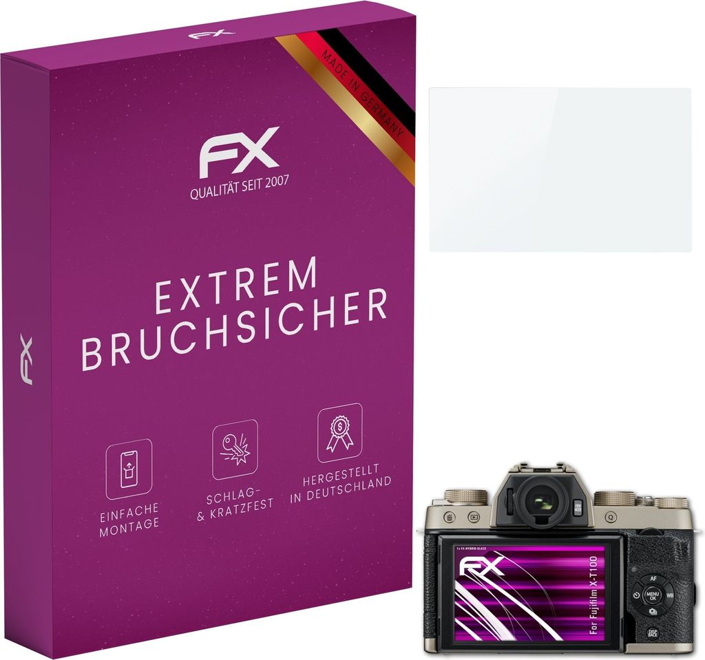 atFoliX FX-Hybrid-Glass Displayfolie kompatibel mit Fujifilm X-T100 Glasfolie