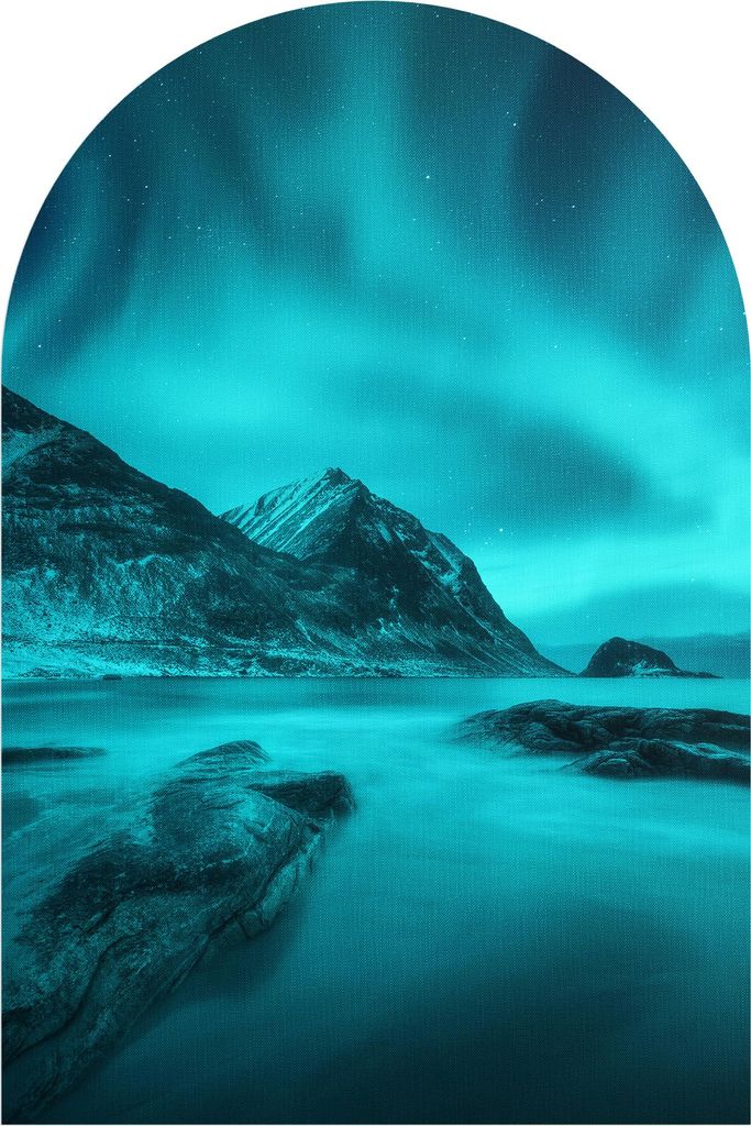 DEQORI Fototapete Rundbogen 60x90 cm 'Polarlichter in Norwegen' Wand Tapete Sticker
