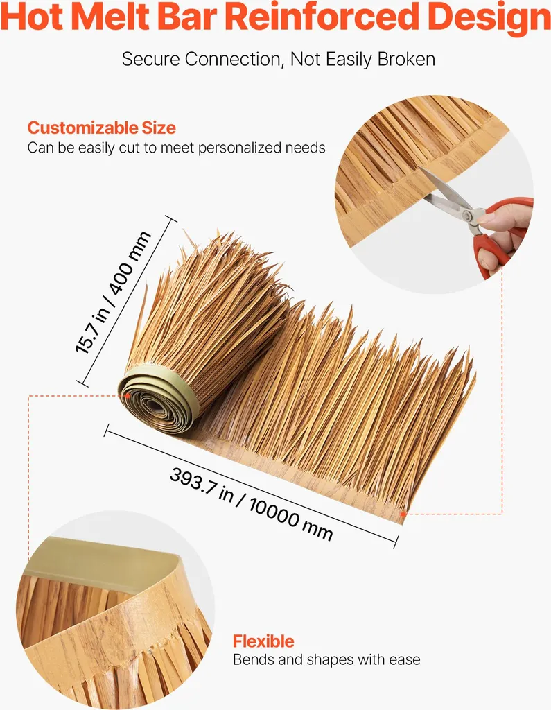 SucceBuy Tetto di paglia artificiale, 1000x40 cm, stile messicano, rotolo di tetto in PE, tetto di palma, aspetto tetto di paglia, adatto per terrazza, piscina, spiaggia, padiglione e decorazione di feste hawaiane - 4