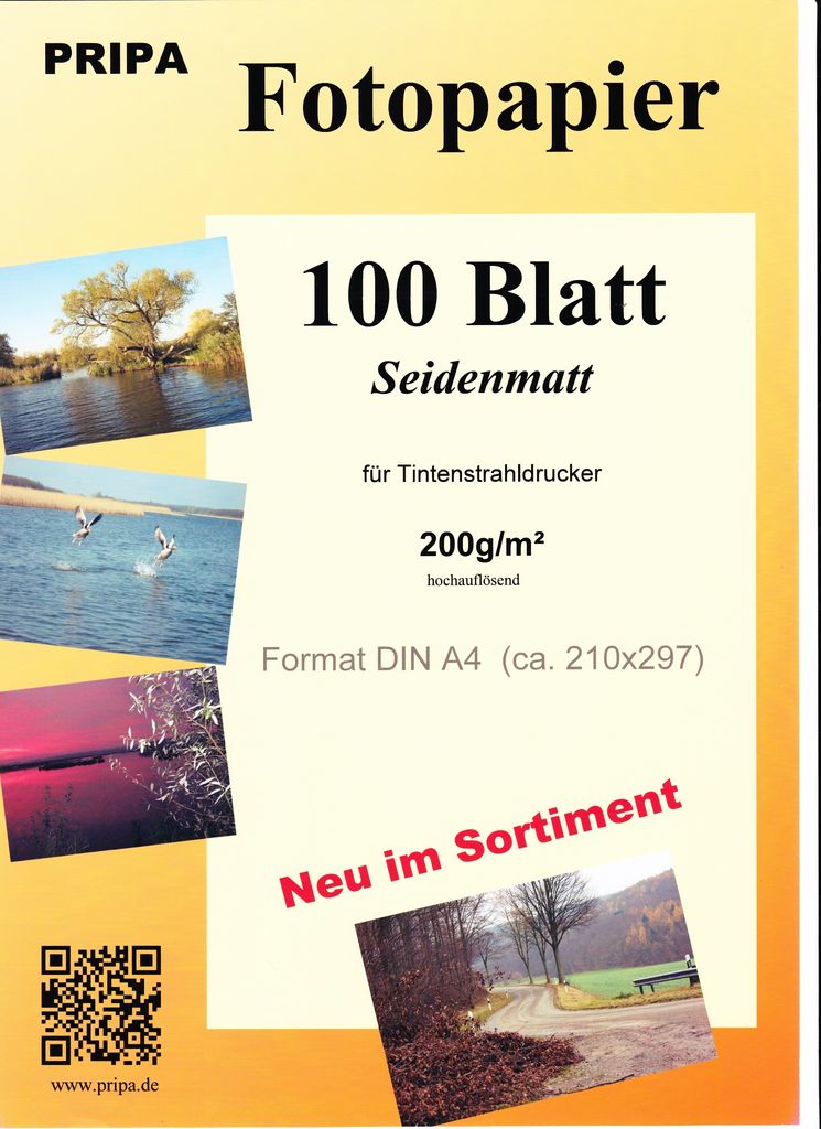 pripa - A4-100 Blatt 200g/m² seidenmatt seidenglanz satin fuer Tintenstrahl - InkJet Drucker