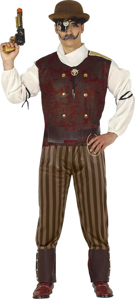 Fiestas Guirca - Steampunk-Kostüm für Herren FG942 (M) (Burgunderrot/Braun)