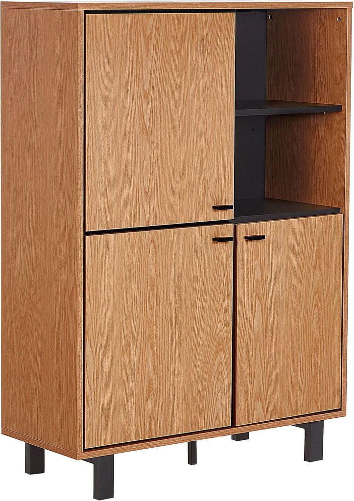 BELIANI Sideboard hellbraun Faserplatte Holzoptik mit 3 Türen und mehreren Fächern Retro Look Wohnzimmer Schlafzimmer Salon Flur Möbel
