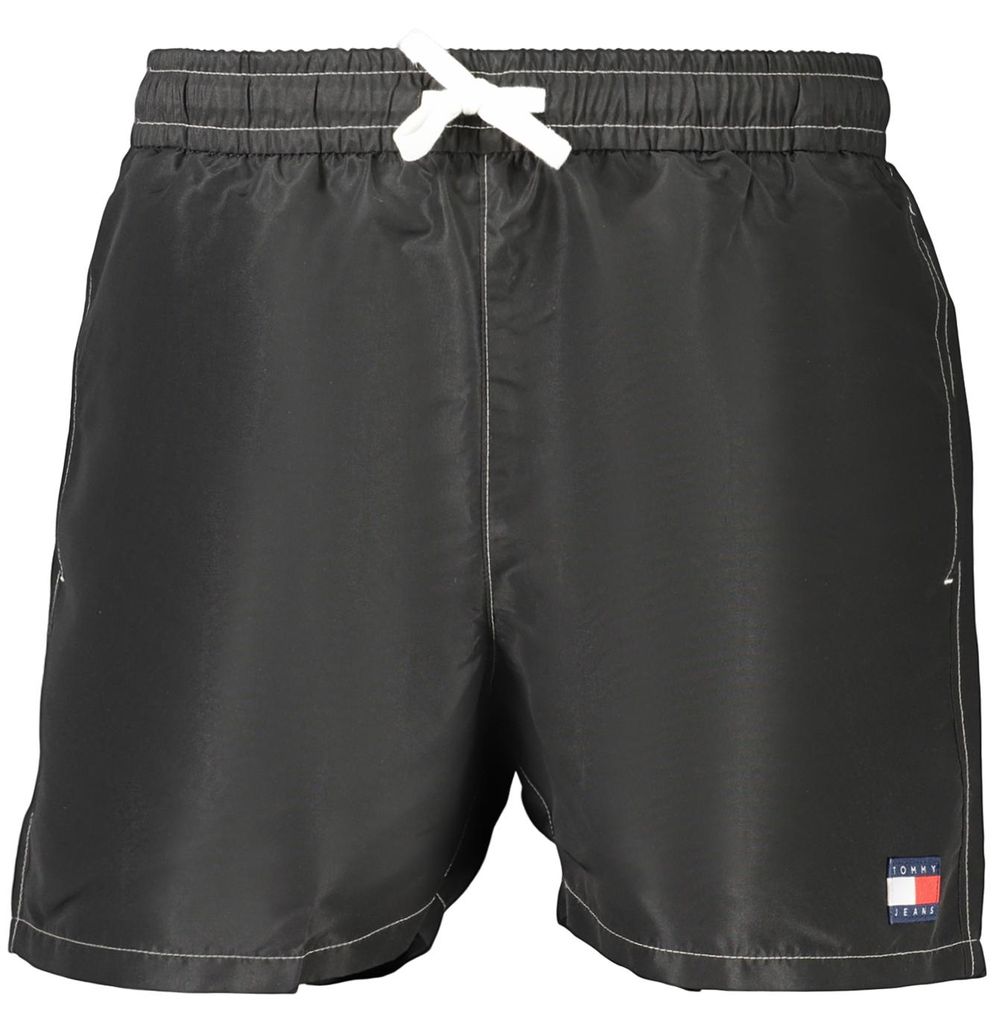 Schwarze Bade-Boxershorts für Herren mit elastischem Bund und Taschen