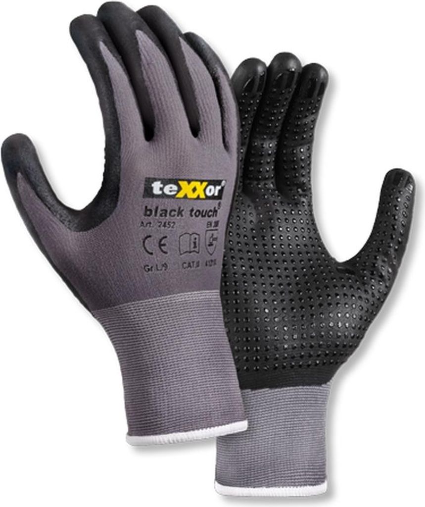 teXXor 2452 Nylon-Strickhandschuhe „black touch “ mit Noppen , Größe 8 (M)