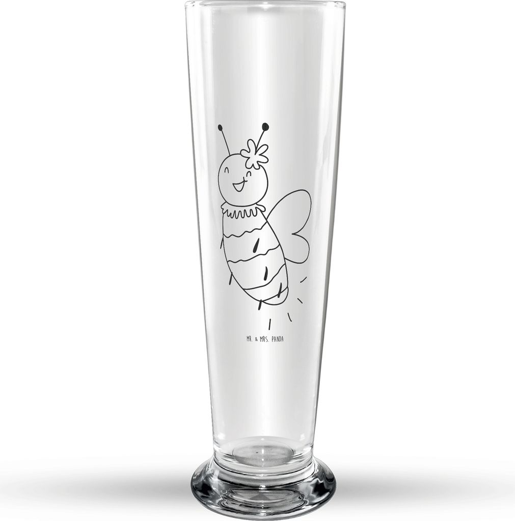 Mr. & Mrs. Panda Bierglas Biene Blume - Transparent - Geschenk, Trinkglas, Bierbecher, Glasbecher, Glasbierglas, Bier Glas