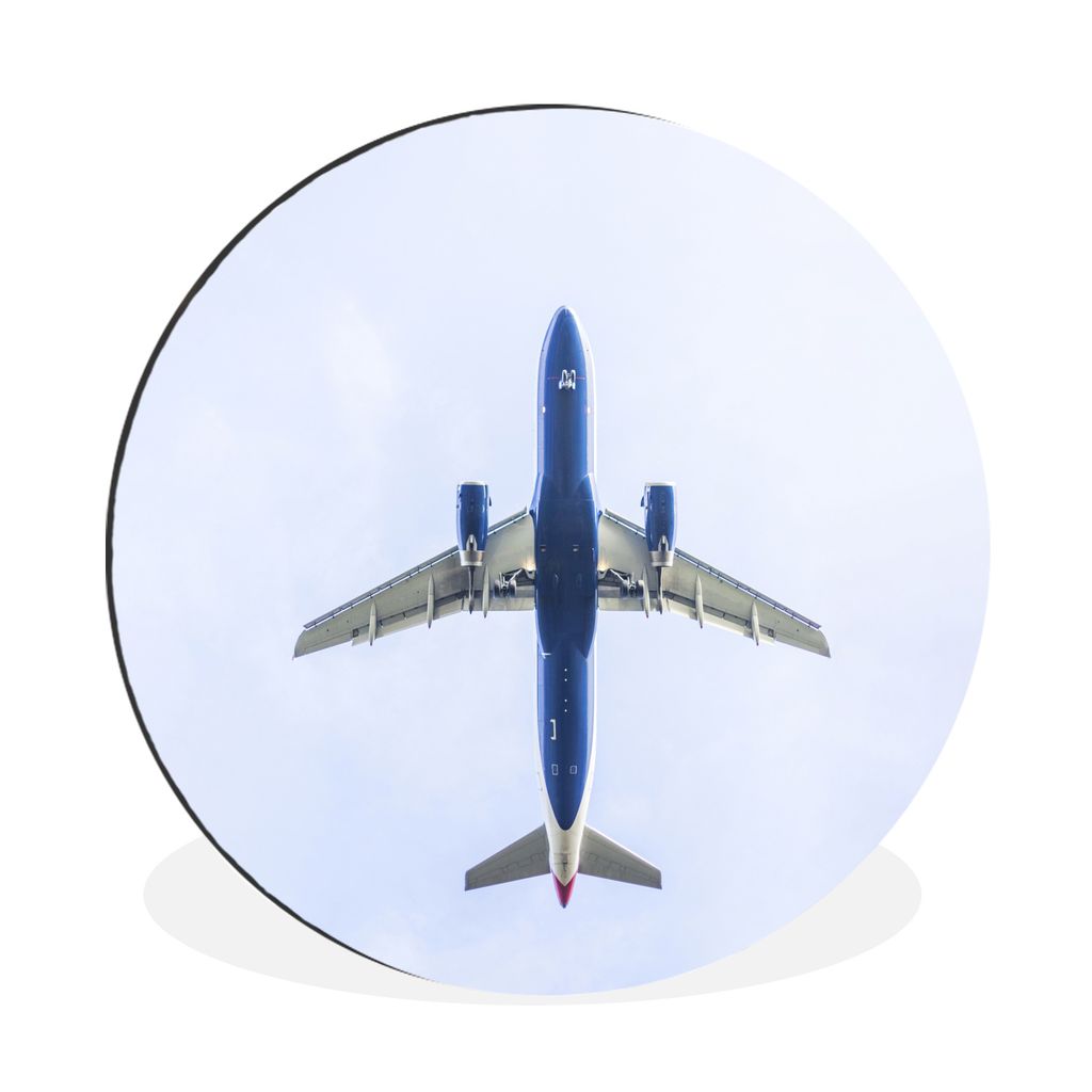 MuchoWow Aluminium Wandkreis Unterseite eines blau-weißen Flugzeugs Ø 60 cm Wanddeko Modern Wohnzimmer - Wand Kreis - Wandbild - Schlafzimmer -...