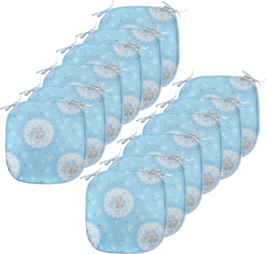 ABAKUHAUS Cuscini floreali per sedie da sala da pranzo, design romantico primaverile, cuscini decorativi impermeabili con cinturini per sedie da cucina, 40 cm x 40 cm - confezione da 12, azzurro e bianco
