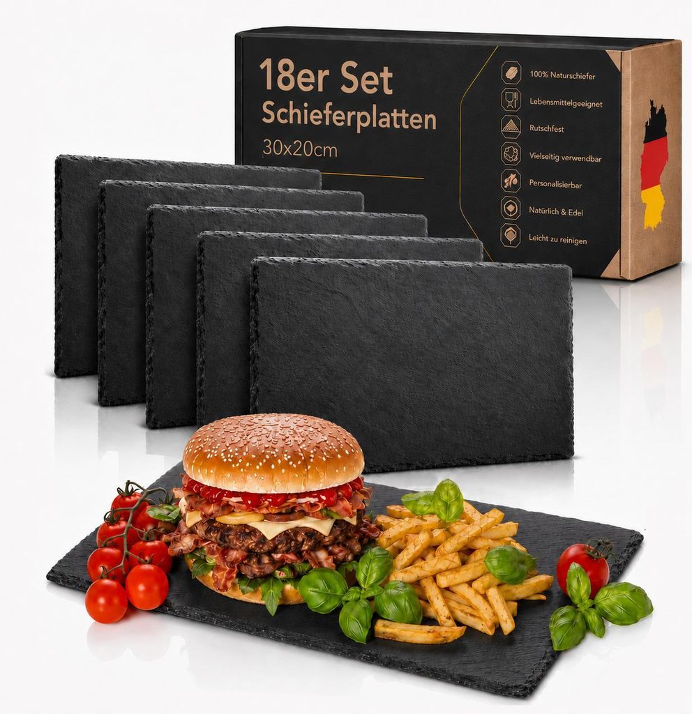 18er Set 30x20cm Schieferplatte grau, Servierplatte Produktbild 