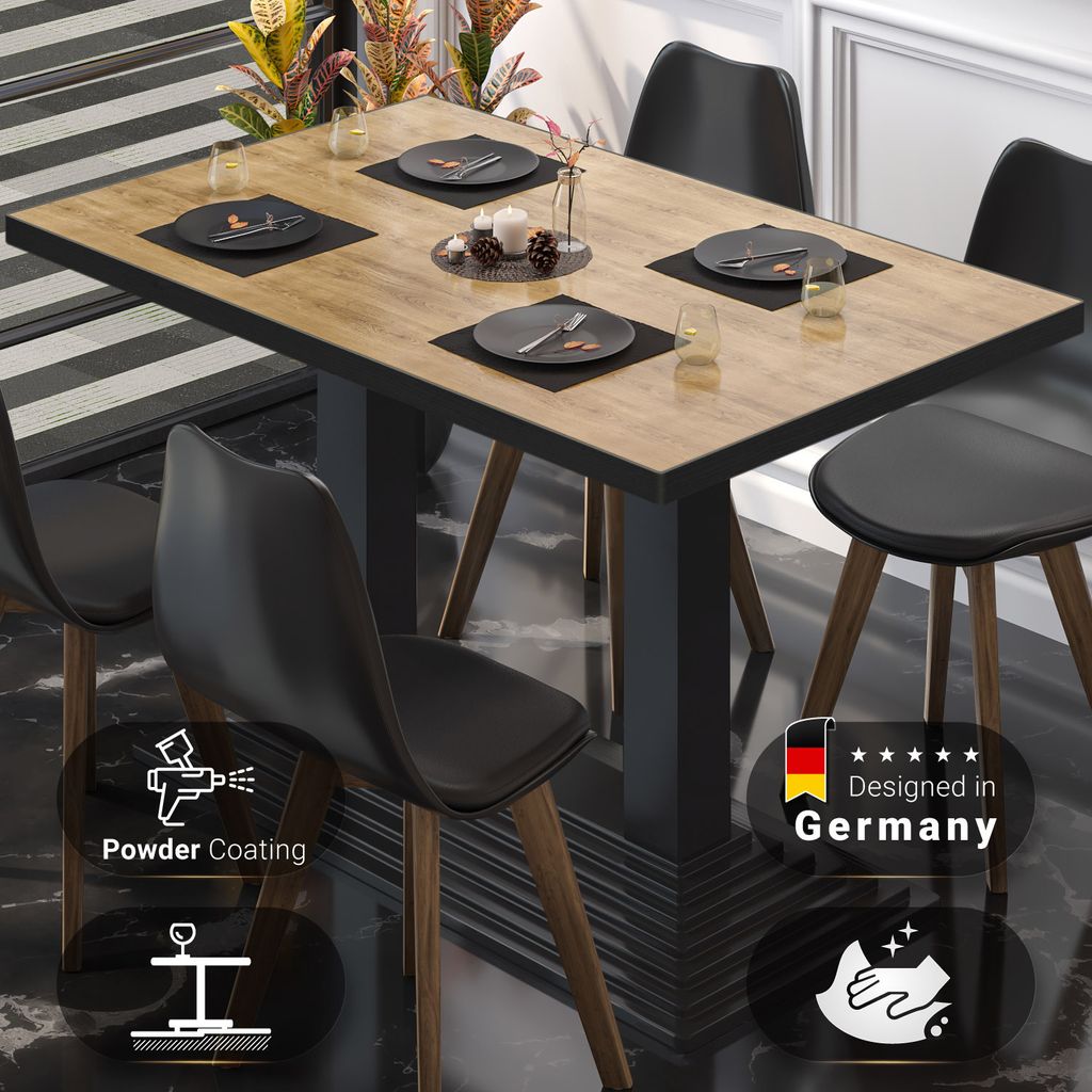BPY | Bistro Tisch | 110 x 60 x 78,5 cm | Quadratisch | Schwarzer Rand | Eiche / Schwarz | Bistrotisch Gastro Tisch