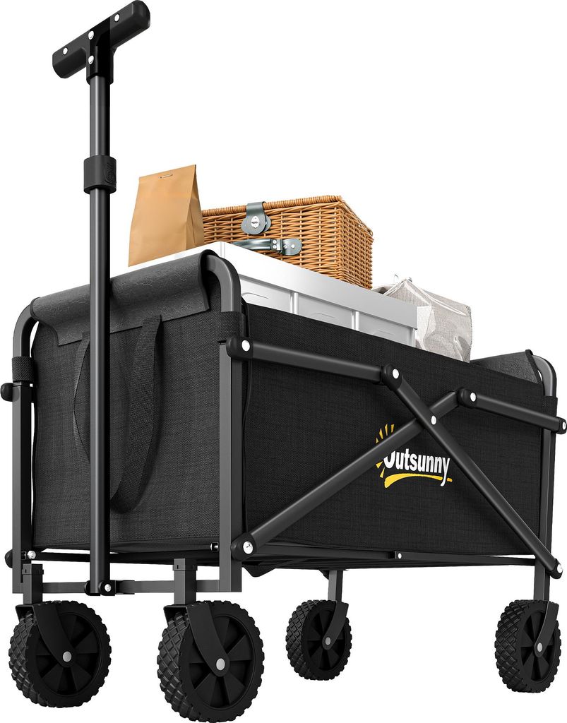 Outsunny Bollerwagen Faltbar Handwagen 360° Gartenwagen mit verstellbarem Griff