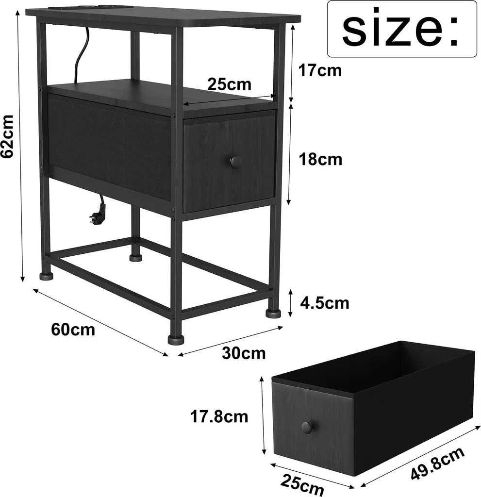 Table d'appoint fine noire pour ranger et charger sans câbles visibles - 2