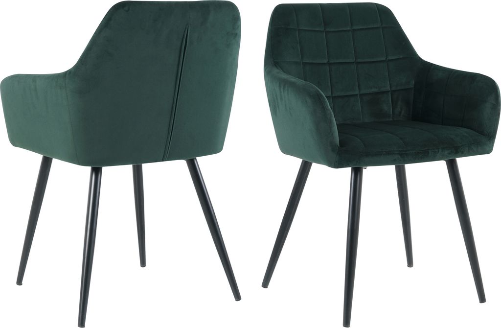 Möbilia Sessel, 2er-Set | mit Quadratsteppung | Bezug Samt | Beine Metall | B 59 x T 62 x H 83 cm | grün – schwarz | 21020067 | Serie STUHL