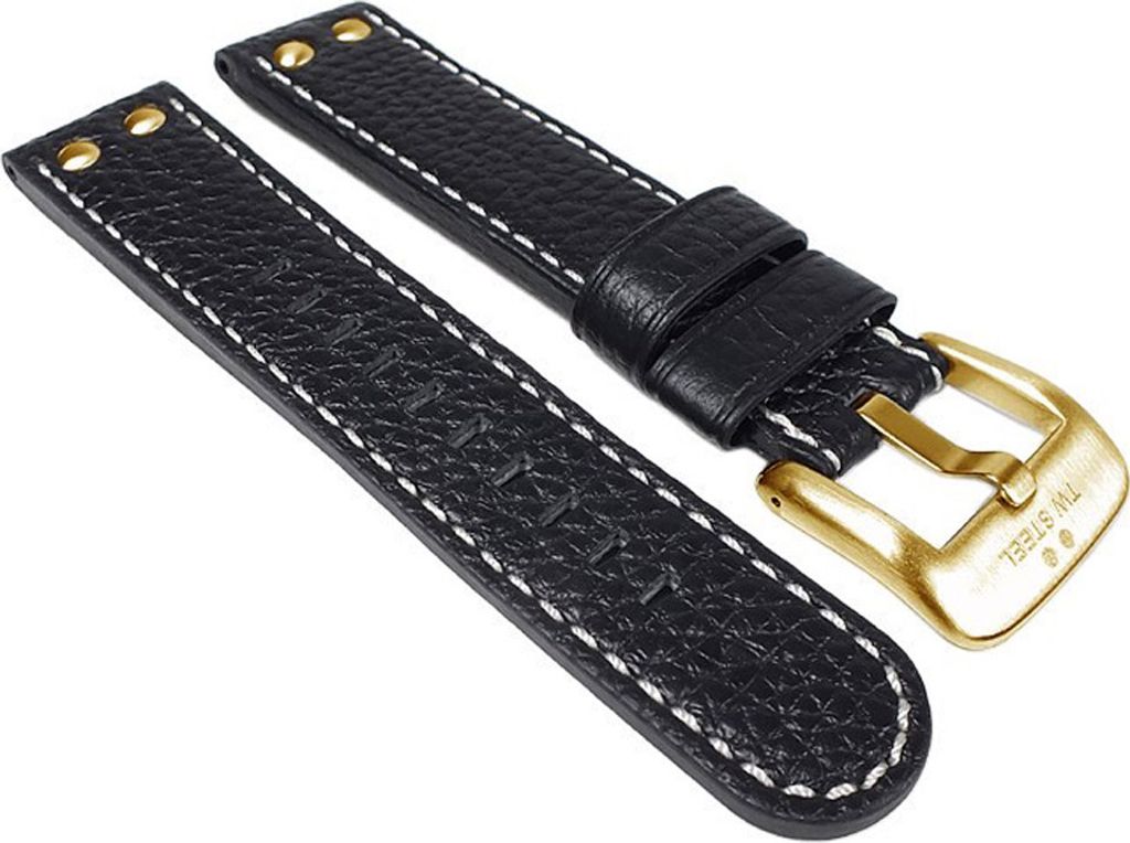 TW STEEL Marken Ersatzband Leder Band 22mm Schwarz u.a für TW7, TW22, TW1, TW5, TW6, TW21N, TW23, TW3, TW11
