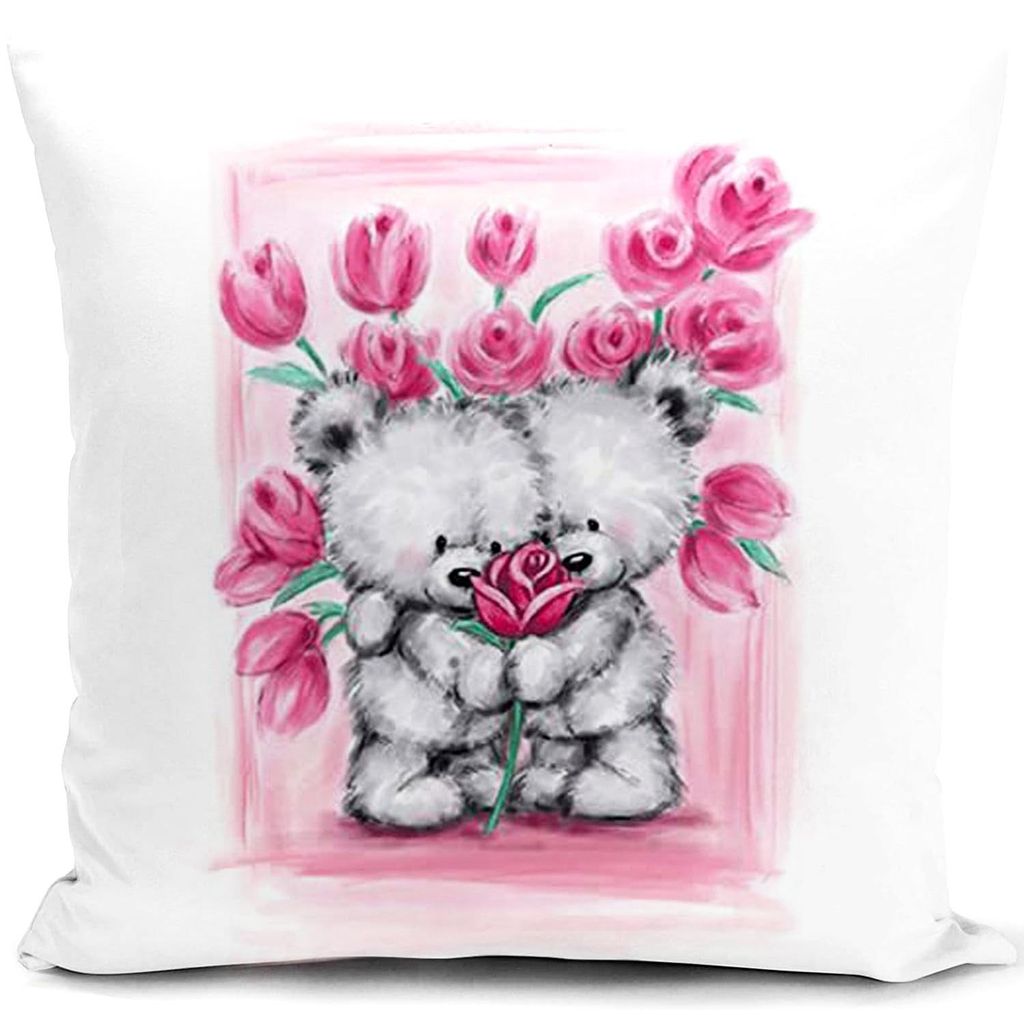 Kissenbezug 40 x 40 cm mit rosa Einfassung, schöner Kissenbezug für Wohnzimmer, Sofa, Bett, Sessel, Geschenk