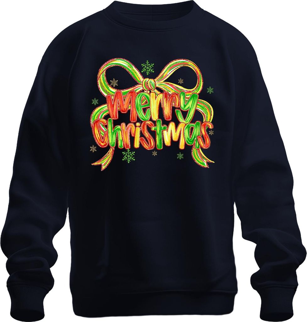Merry Christmas glitzer schleife schneeflocke festlich Geschenk Uni Sweatshirt Pullover, Navy, S