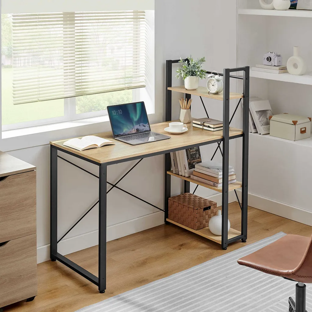 Bureau multimédia bois clair 120 cm avec bibliothèque intégrée Sonoma - 2