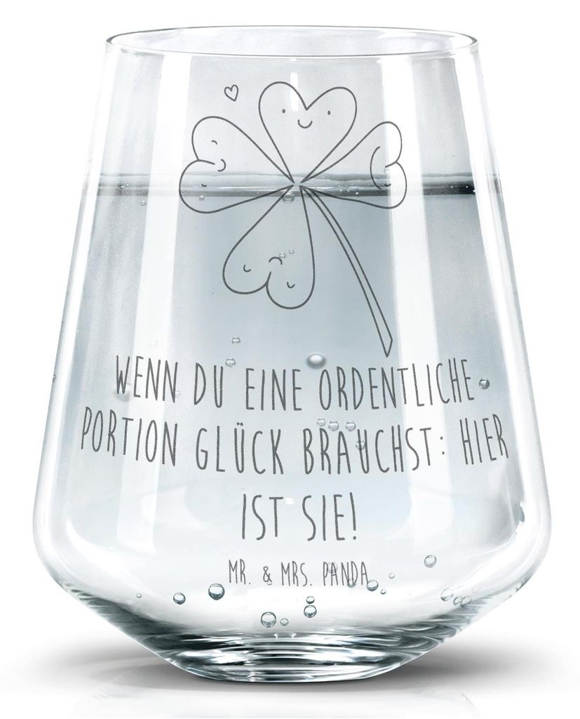 Mr. & Mrs. Panda Glas Blume Kleeblatt - Transparent - Geschenk, Becherglas, Trinkglas, Glücksbringer, Umzug, Glück, Tumbler, Neuanfang, Motivatio...