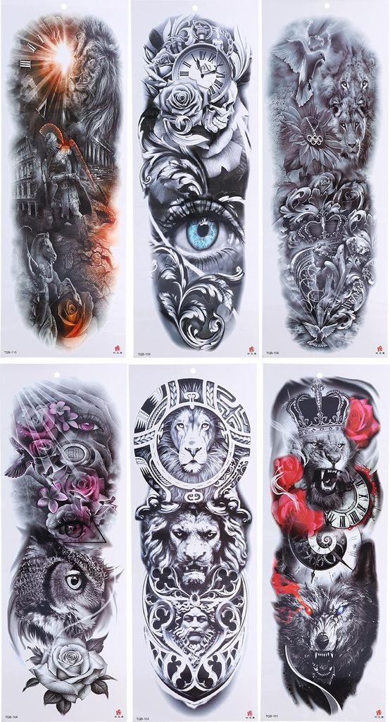 6 Blätter volle Hülse temporäre Tattoos Aufkleber Watrproof Extra große volle Arm gefälschte Tattoos Aufkleber für Frauen Männer