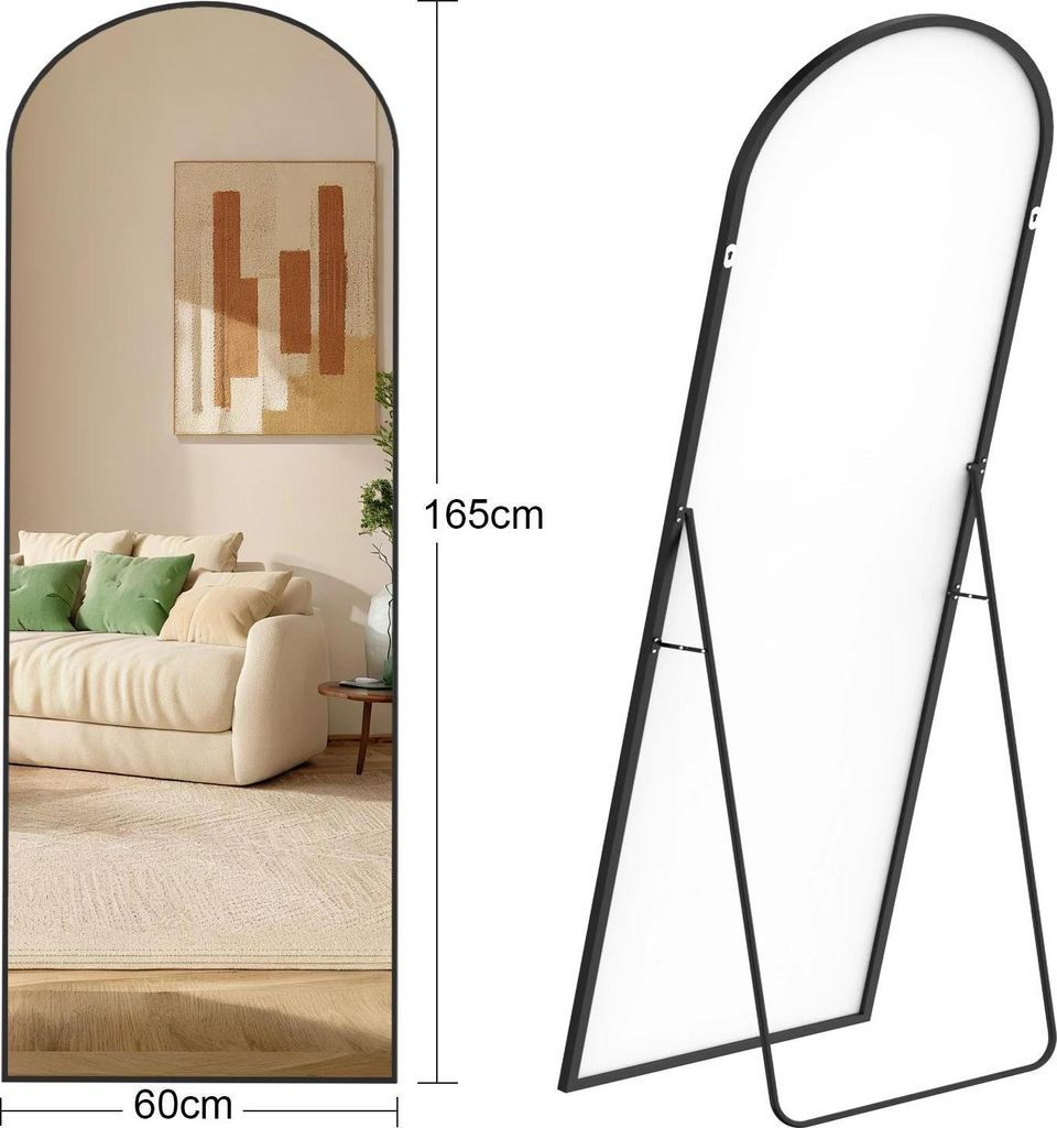 Ganzkörperspiegel - Standspiegel - 165×60 cm - Mit Rahmen - Glas - Schwarz