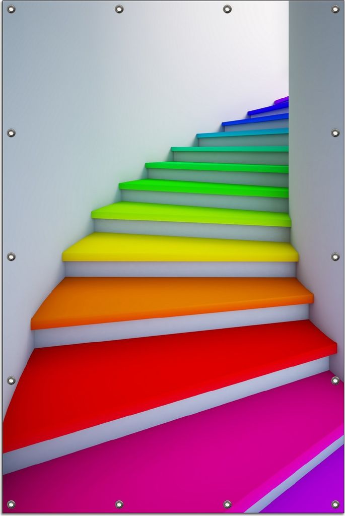 Wallario Outdoor-Poster für Garten oder Balkon, Motiv Bunte Treppe, in ca. 120 x 180 cm