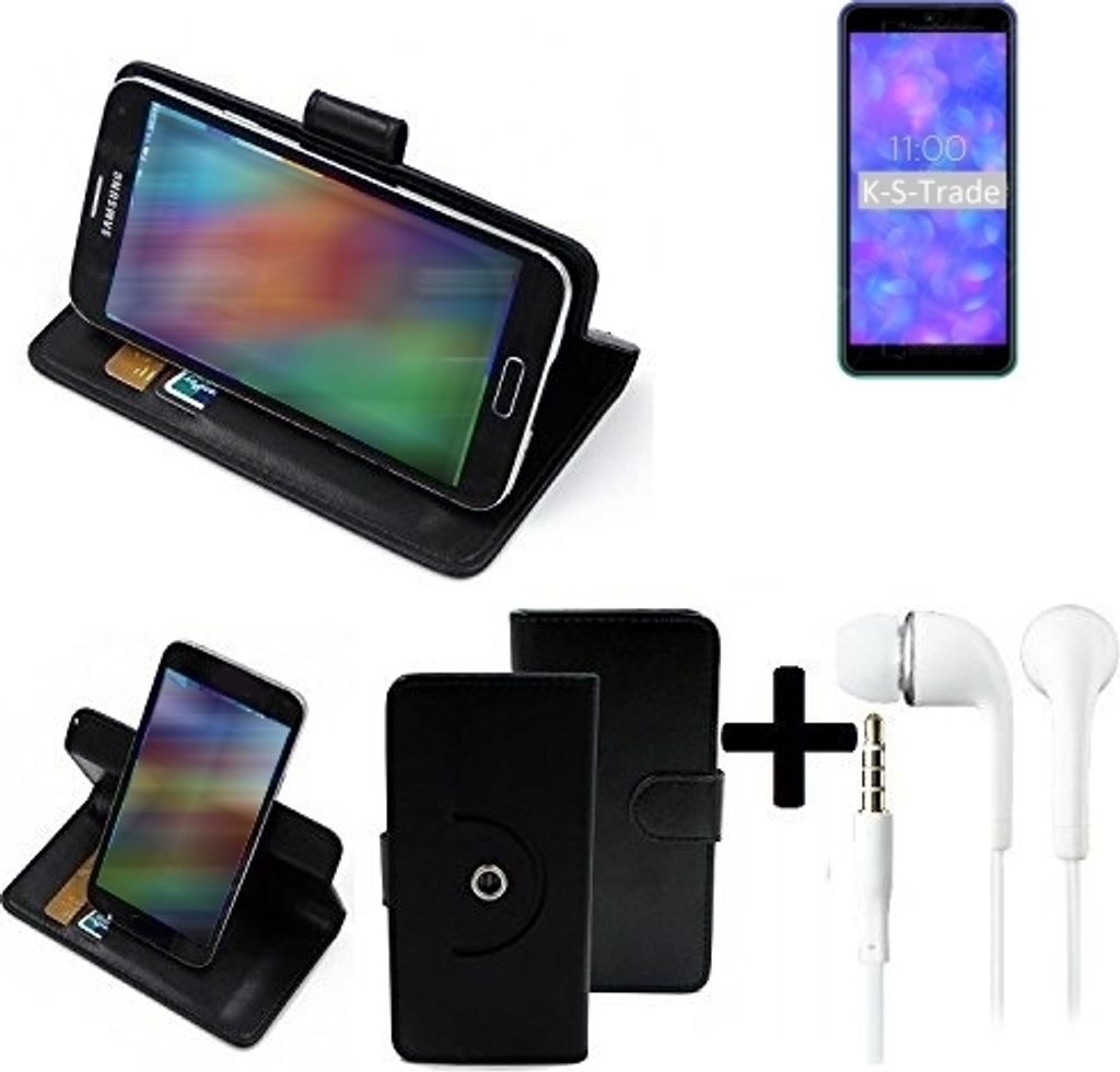 K-S-Trade Handy Hülle Schutz Hülle + Kopfhörer kompatibel mit BQ Mobile BQ-5565L Fest Handyhülle Flipcase Smartphone Cover Handy Schutz Tasche