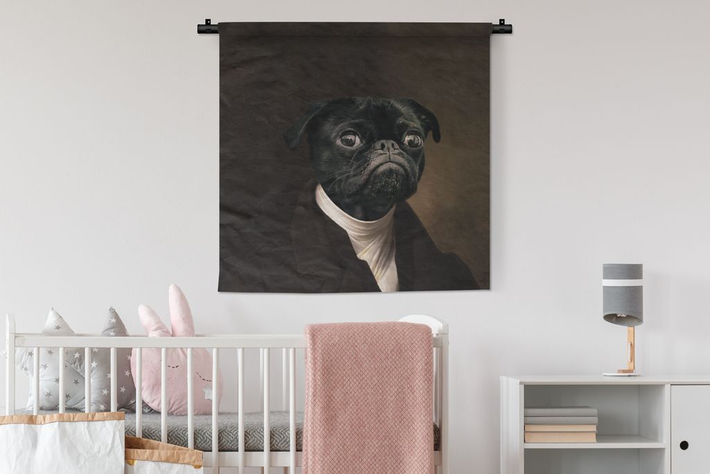 MuchoWow Wandteppich Wandbehang Mops - Mittelalter - Kleidung 90x90 cm Tapisserie Dekoration Wandtuch - Wandaufhänger